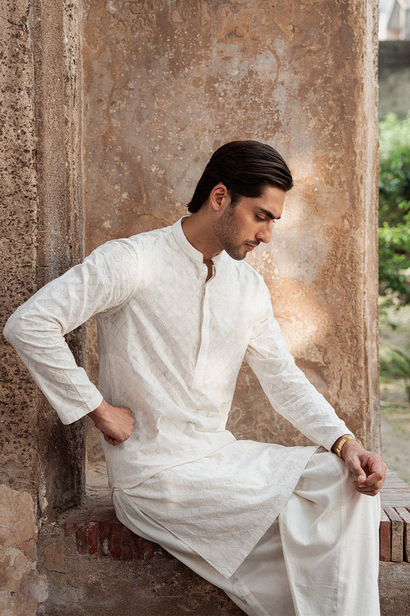 Ivory White Chikankari Cotton Shalwar Kameez (2-Piece) - Image 3