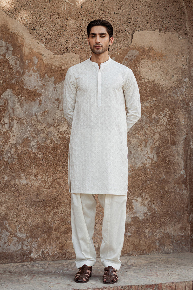 Ivory White Chikankari Cotton Shalwar Kameez (2-Piece) - Image 6