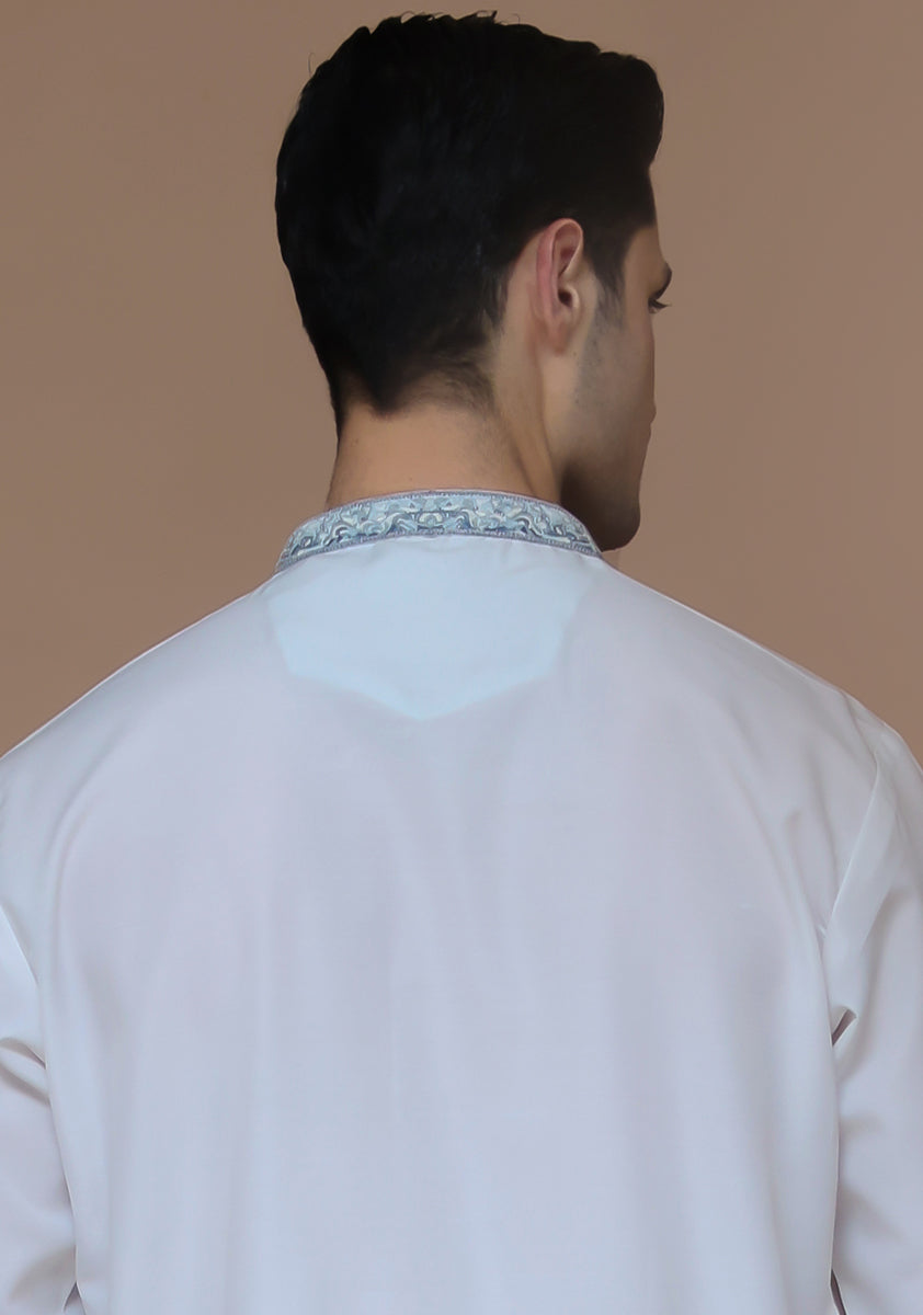 Off-White Embroidered Cotton Silk Shalwar Kameez (2-Piece) - Image 4