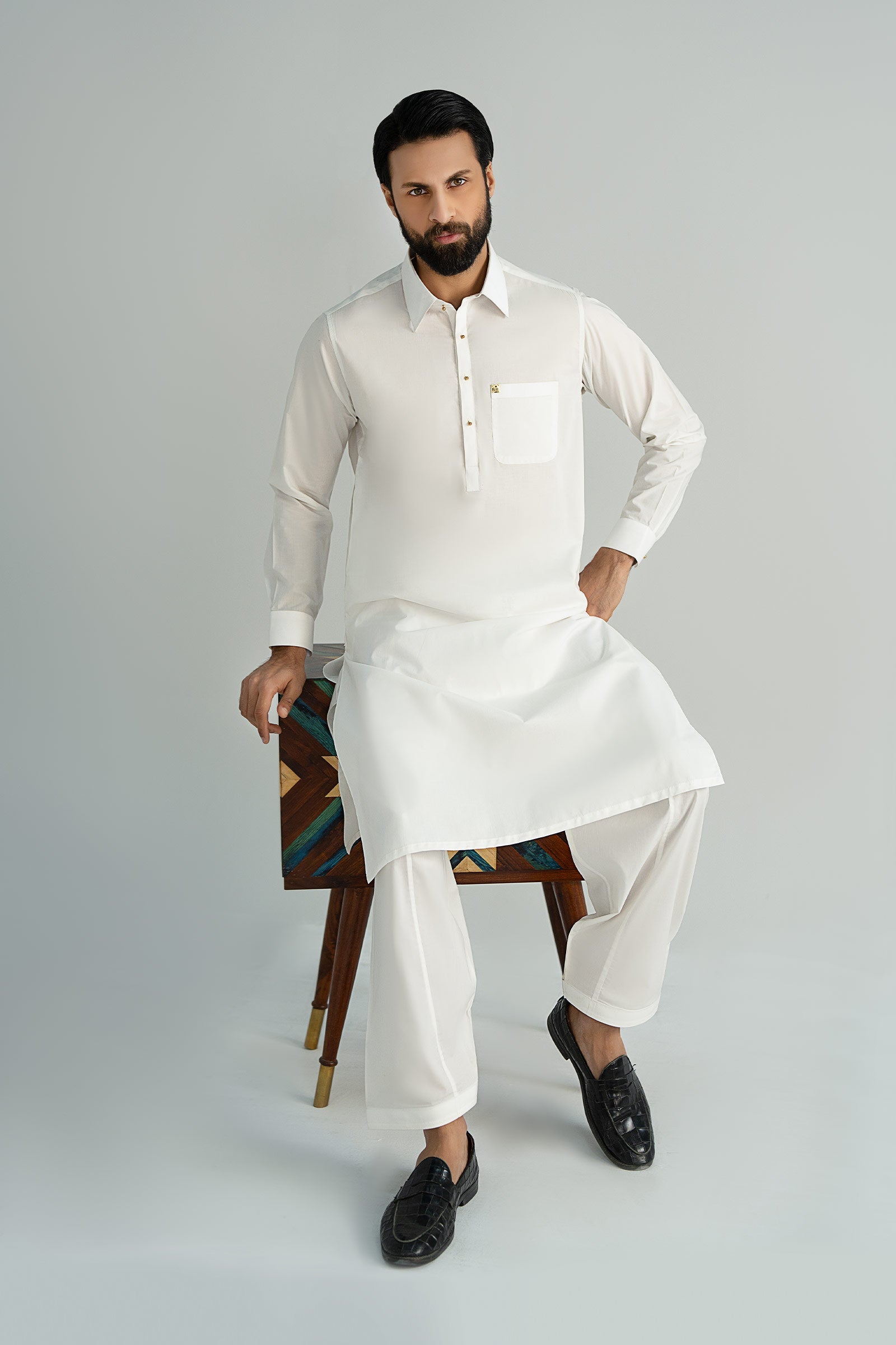 Off-White Premium Cotton Kurta Shalwar (2-Piece) - Image 2