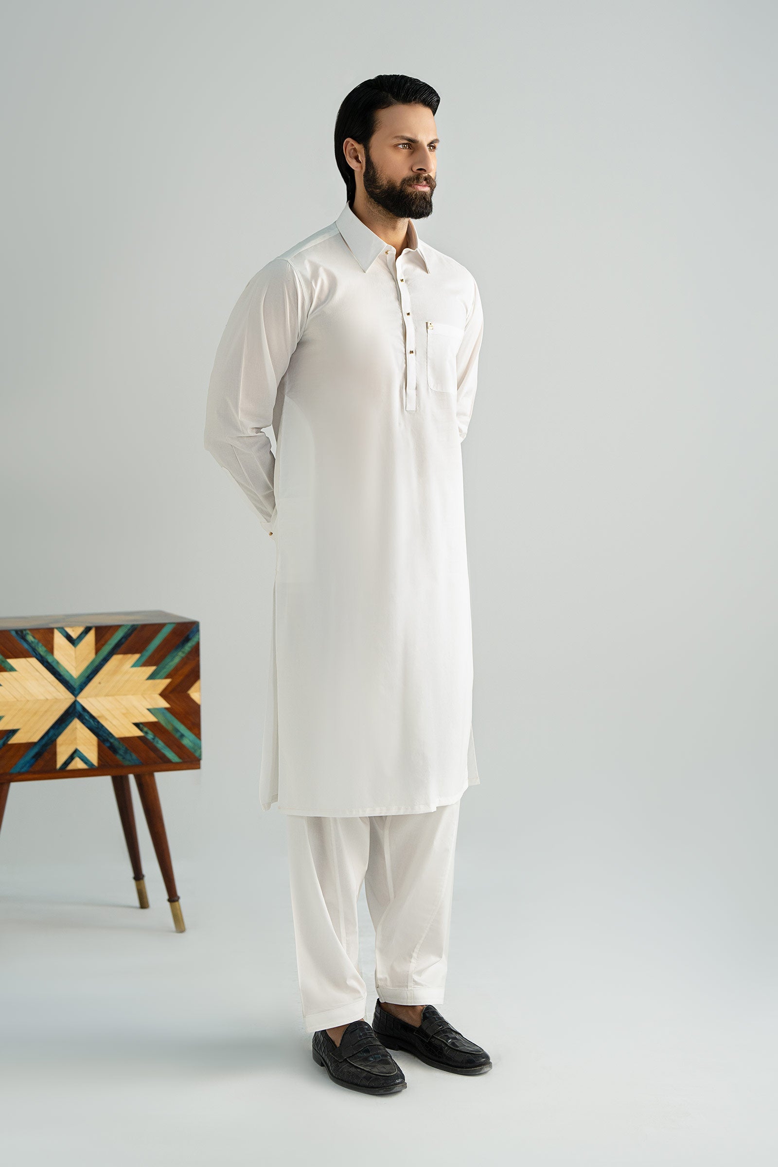 Off-White Premium Cotton Kurta Shalwar (2-Piece) - Image 3