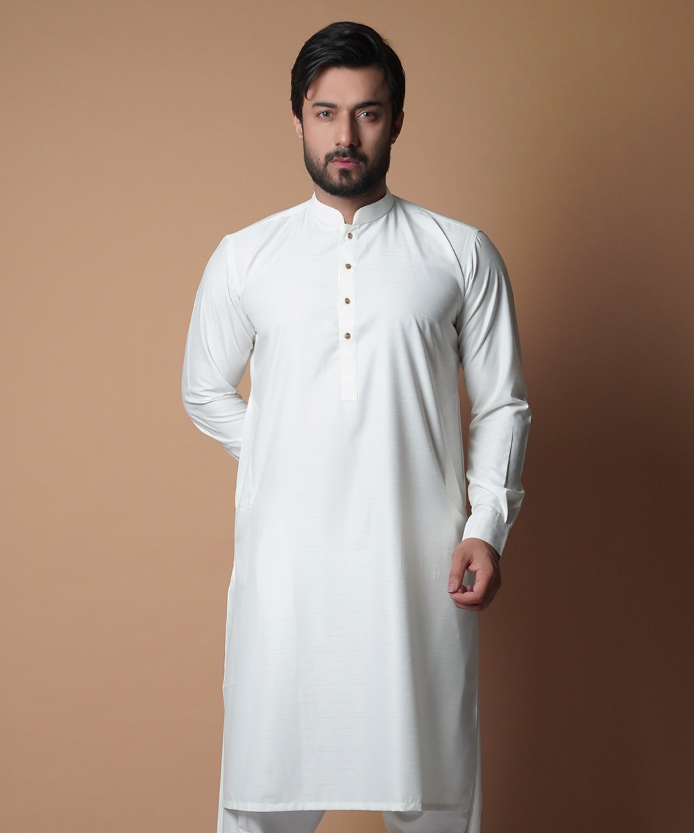 Ivory Embroidered Soft Cotton Shalwar Kameez (2-Piece) - Image 1