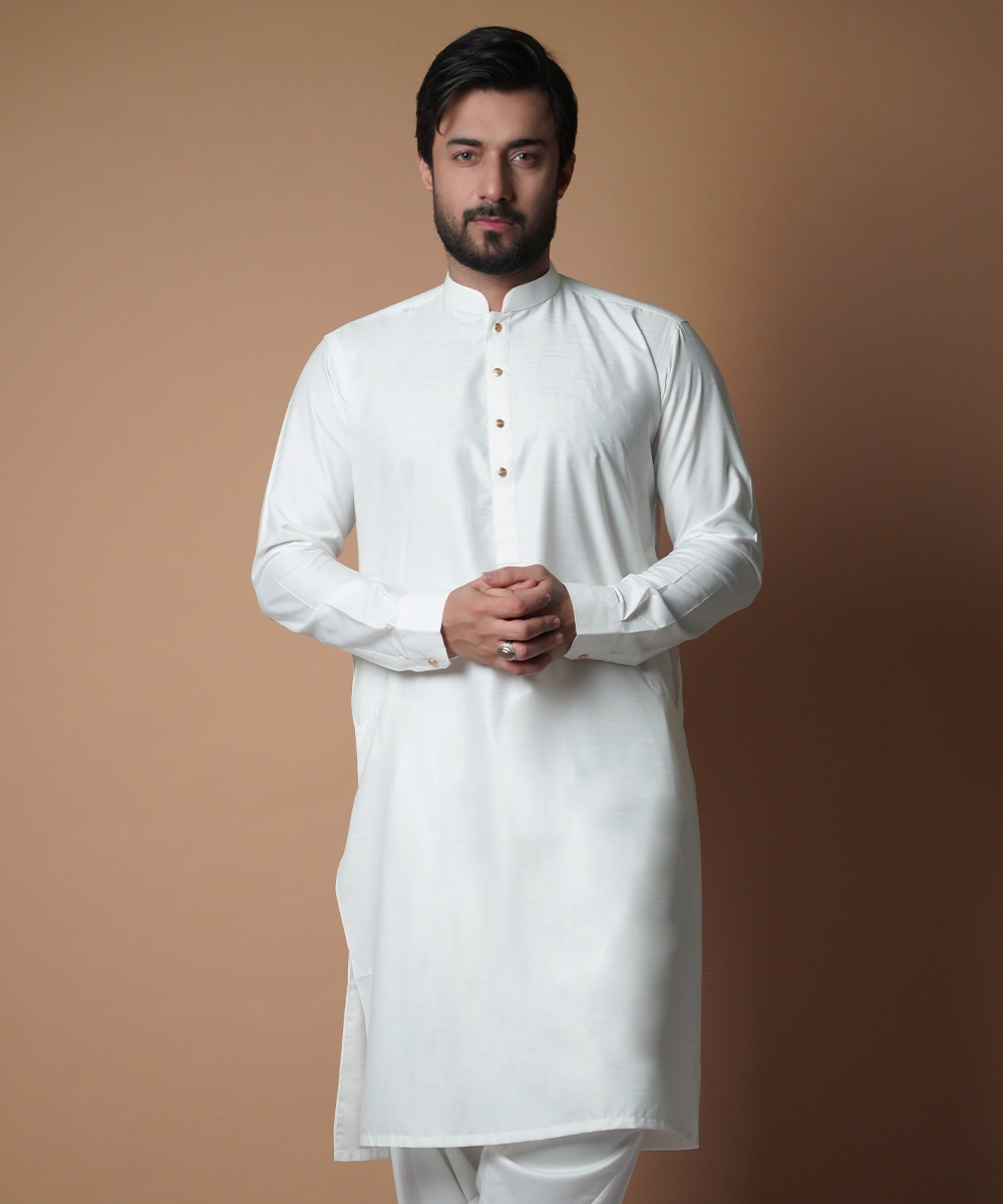Ivory Embroidered Soft Cotton Shalwar Kameez (2-Piece) - Image 2