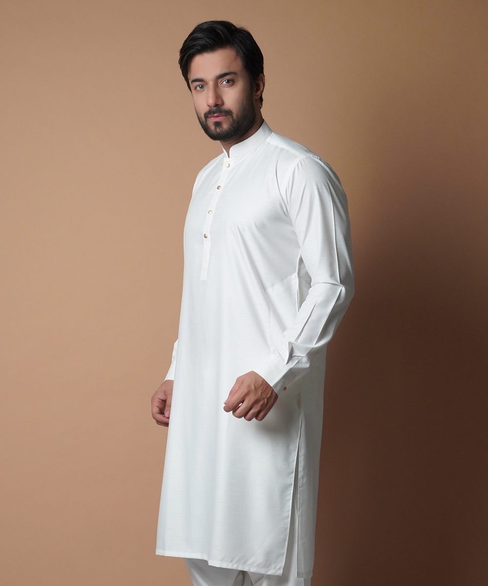 Ivory Embroidered Soft Cotton Shalwar Kameez (2-Piece) - Image 4