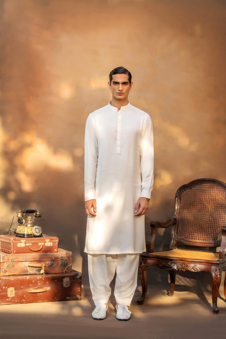 Ivory Textured Khaddar Shalwar Kameez (2-Piece) - Image 1