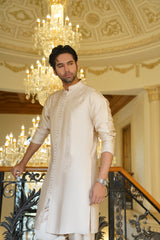 Ivory Embroidered Silk-Blend Kurta Shalwar (2-Piece) - Image 3