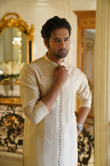 Ivory Embroidered Silk-Blend Kurta Shalwar (2-Piece) - Image 4