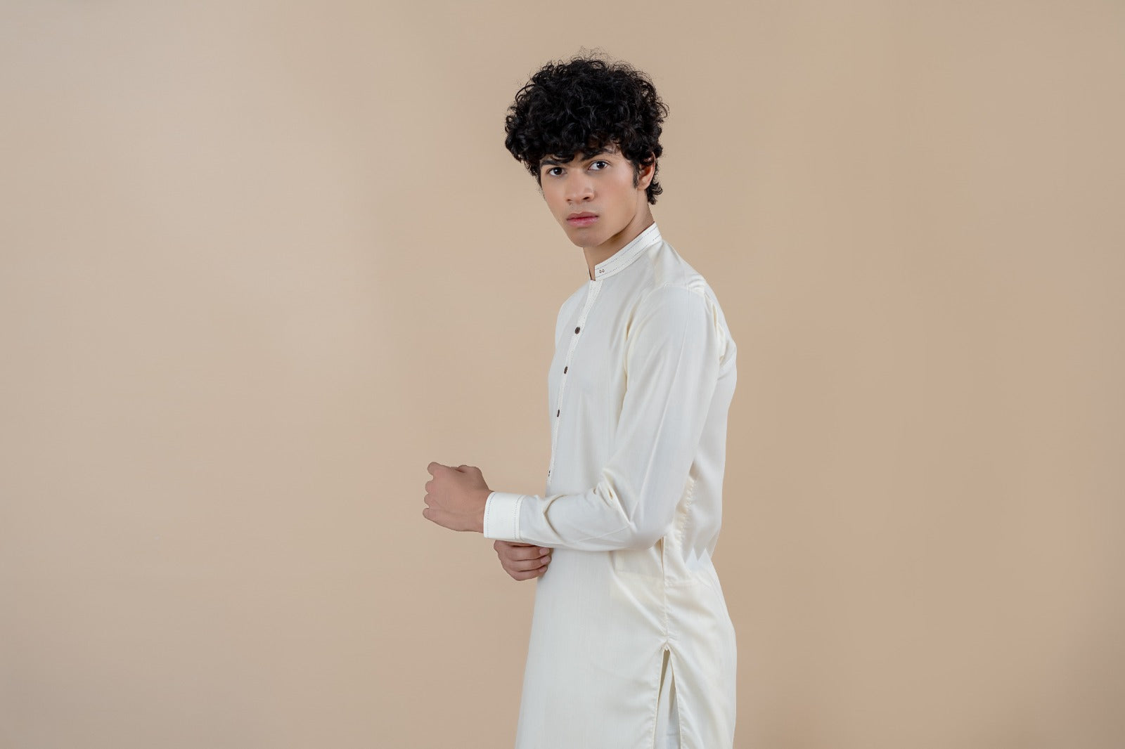 Cream Wash & Wear Shalwar Kameez (2-Piece) - Image 3