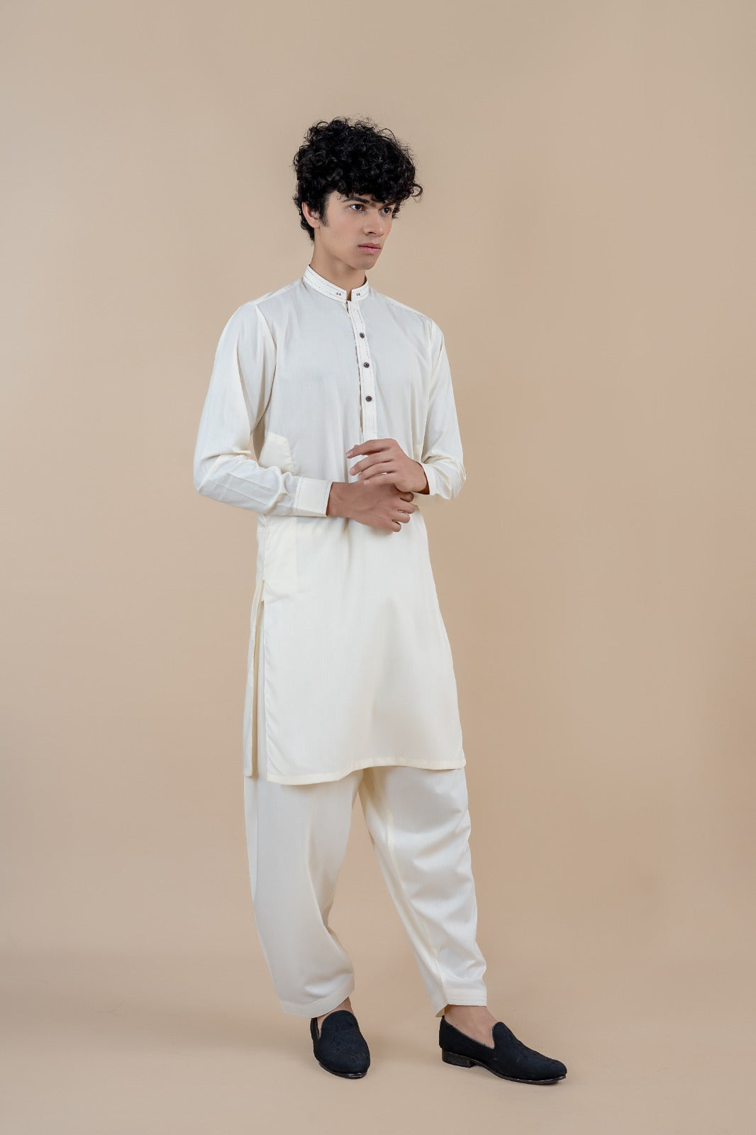 Cream Wash & Wear Shalwar Kameez (2-Piece) - Image 4