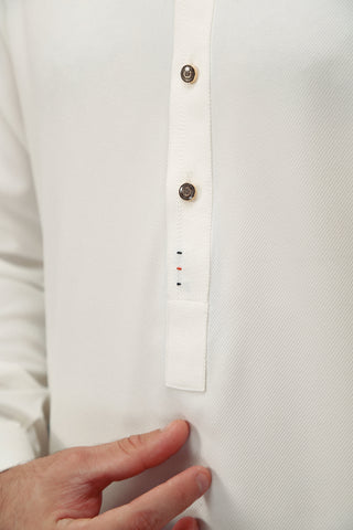 Off White Contrast Stitch Twill Weave Kameez Shalwar (2-Piece) - Image 8
