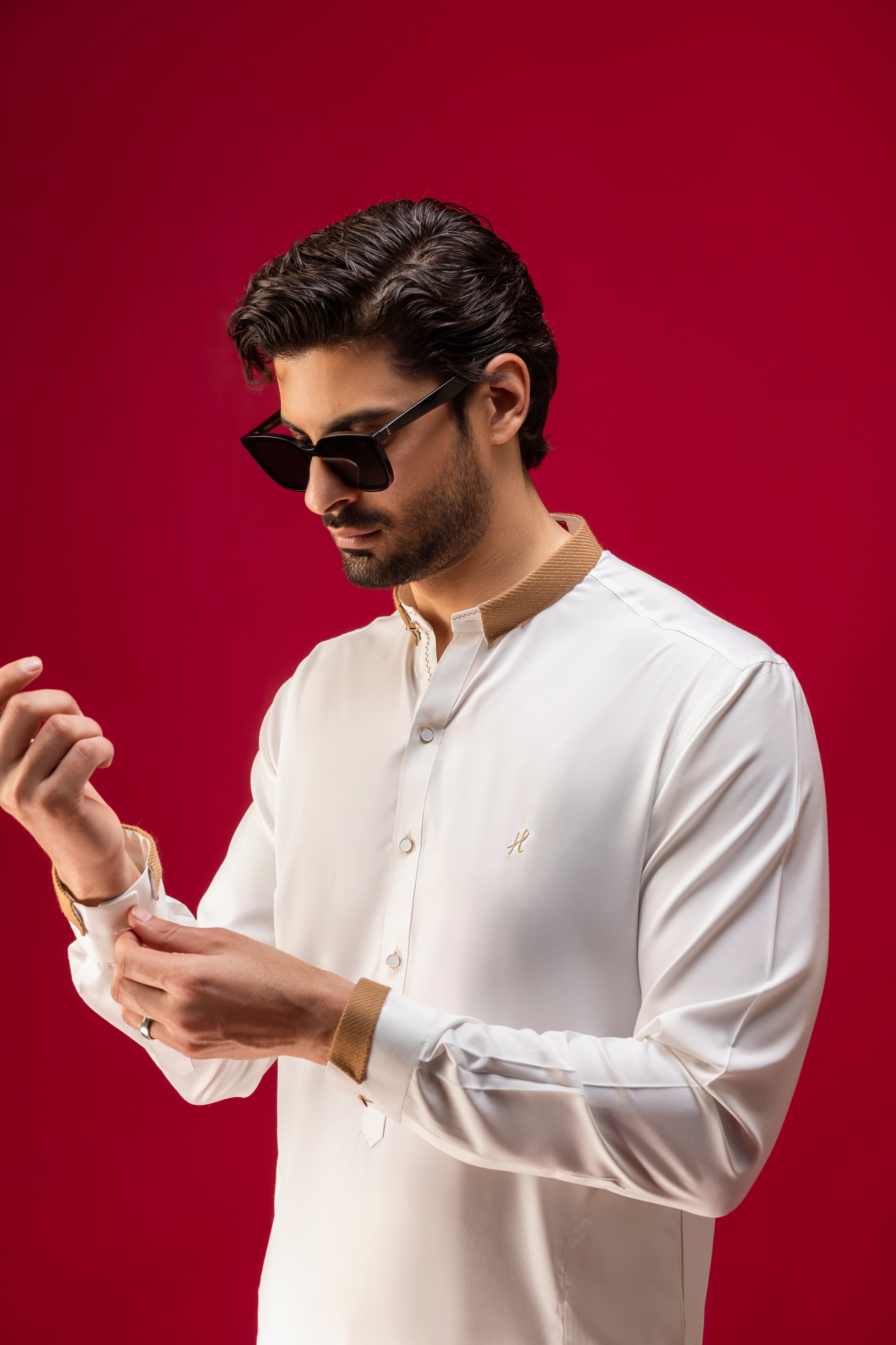 Off White Embroidered Wash & Wear Shalwar Kameez (2-Piece) - Image 3