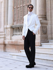 Off-White Textured Weave Suiting Tuxedo Jacket (2-Piece) - Image 3