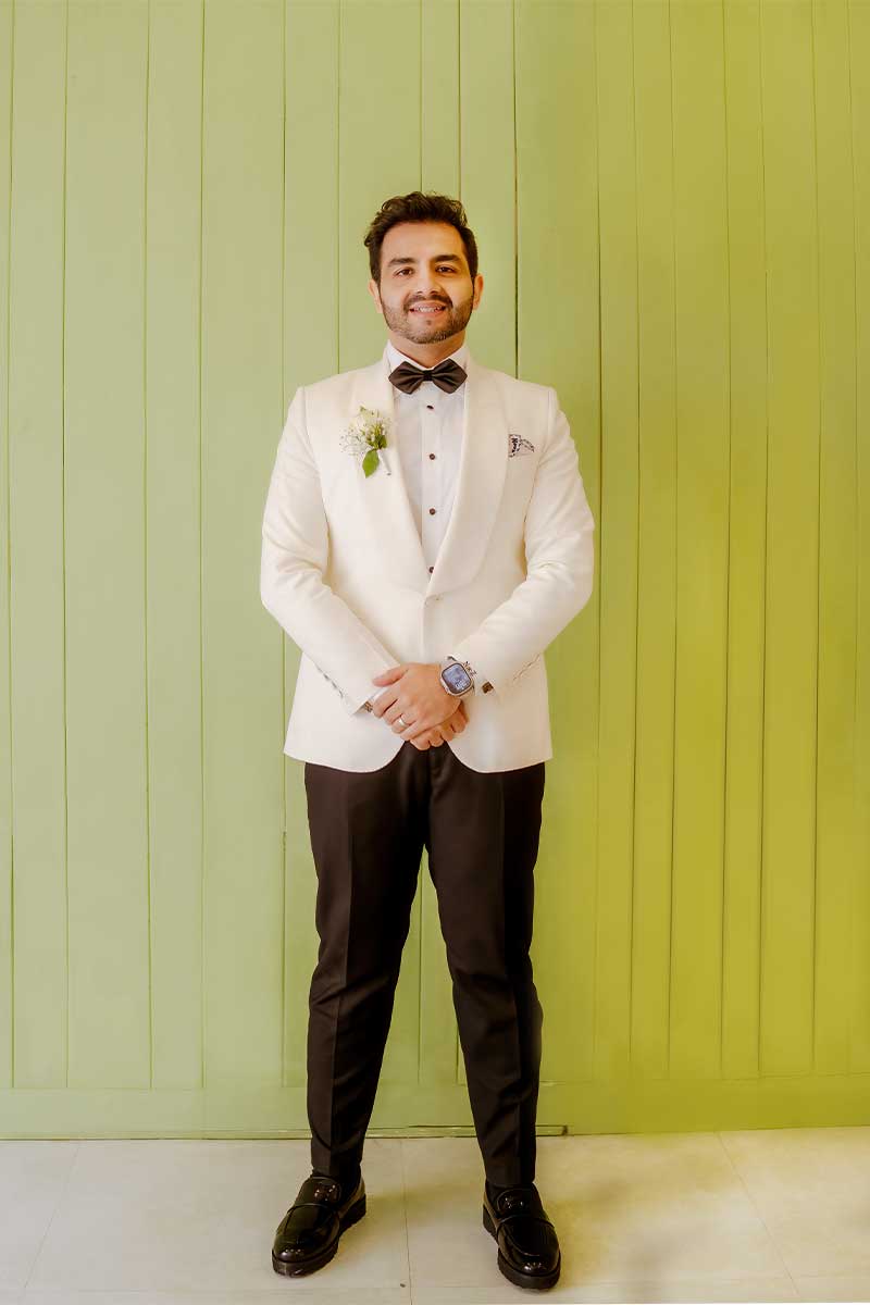 Off-White Contrast-Stitched Turkish Fabric Tuxedo (2-Piece) - Image 1