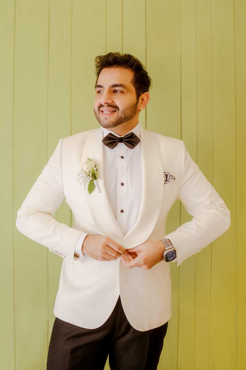 Off-White Contrast-Stitched Turkish Fabric Tuxedo (2-Piece) - Image 3