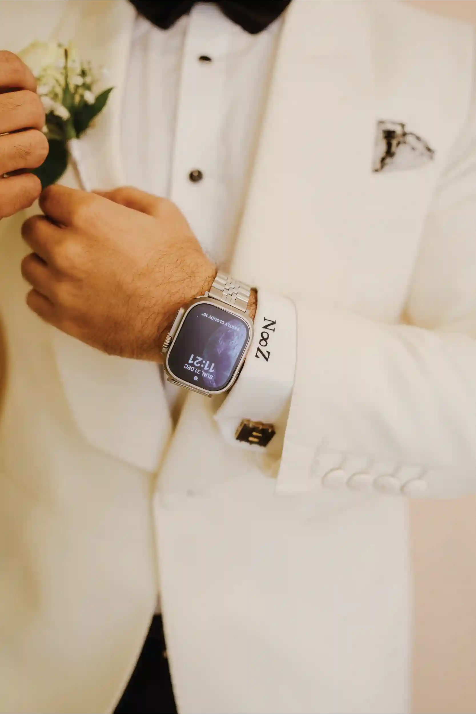 Off-White Hand-Stitched Wool Blend Tuxedo (2-Piece) - Image 2