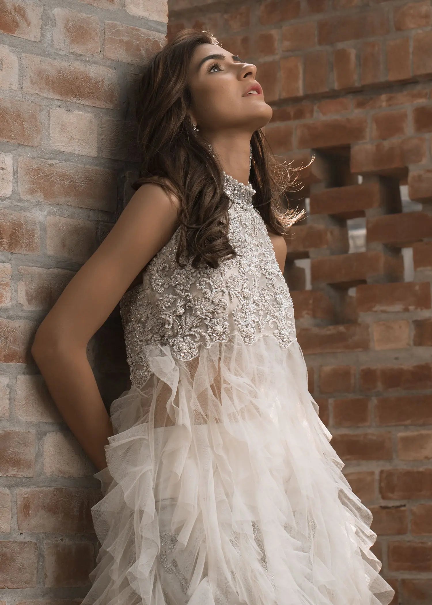 Pakistani Ivory Embellished Net Peplum with Bootcut Pants (2-Piece) - Image 4