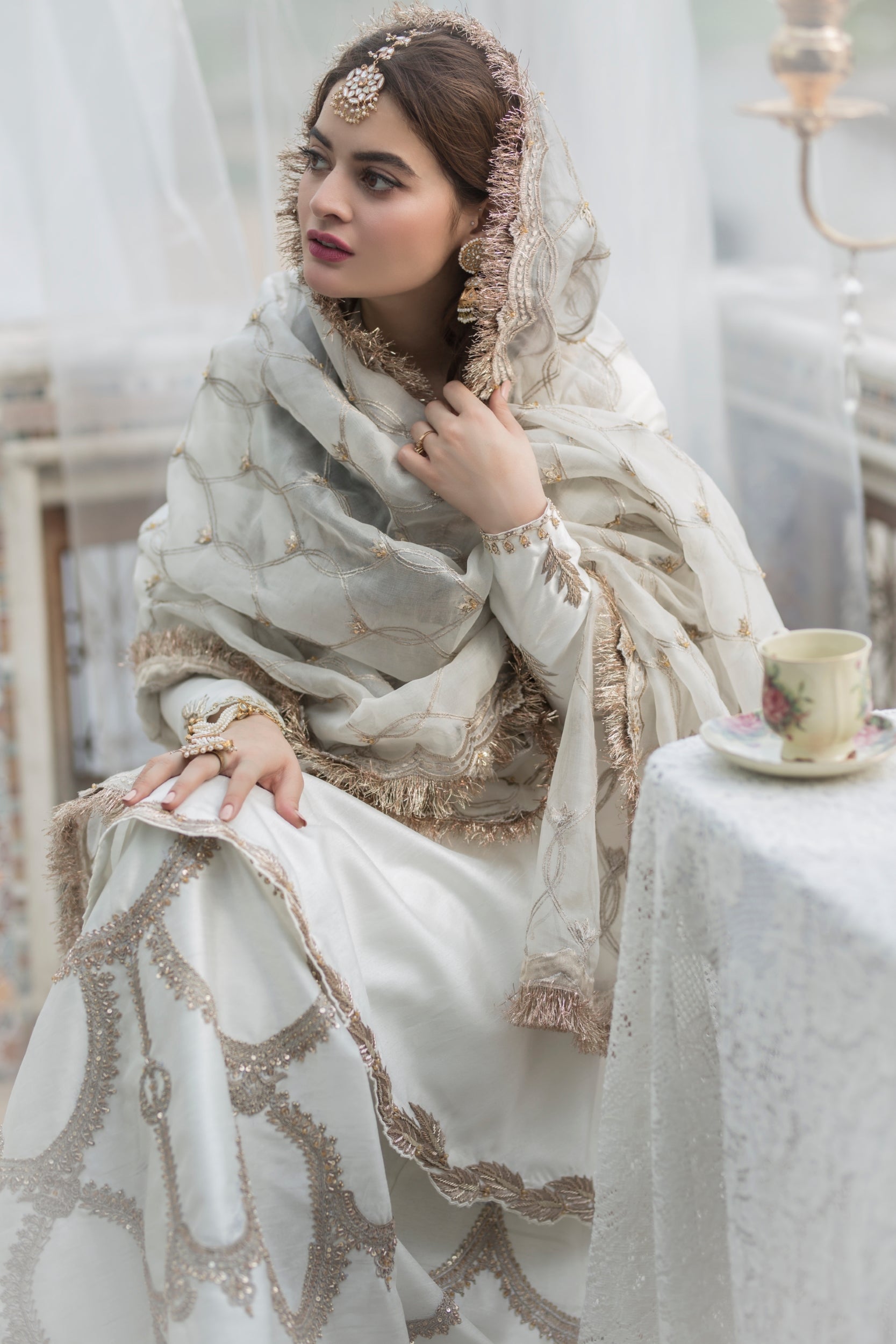 Ivory Embroidered Silk Peplum with Wide-Leg Trousers (3-Piece) - Image 3