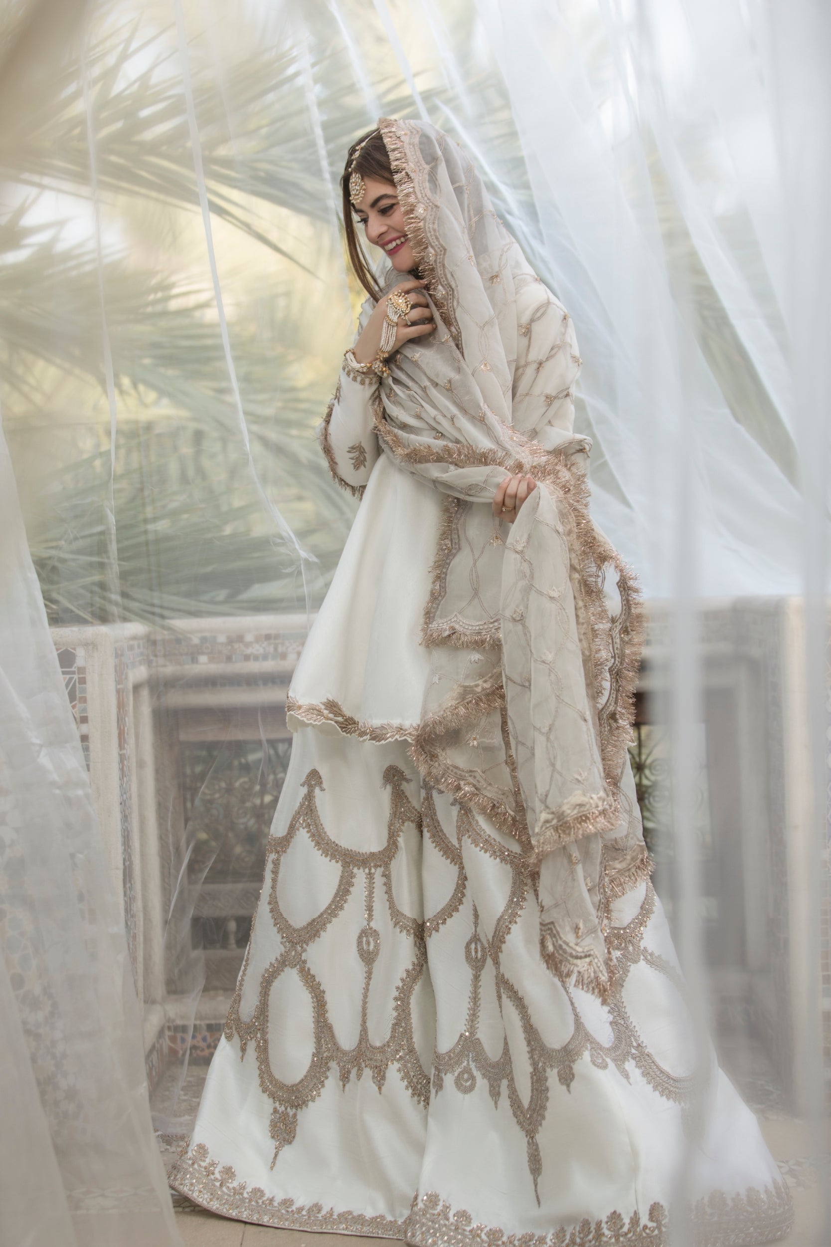 Ivory Embroidered Silk Peplum with Wide-Leg Trousers (3-Piece) - Image 8