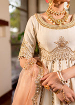 Pakistani Ivory Embroidered Cotton Organza Pishwas (2-Piece) - Image 3