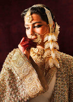 Pakistani Ivory Gota Mukesh Chanderi Silk Pishwas (3-Piece) - Image 6