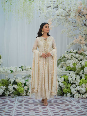 Ivory Embroidered Chiffon Pishwas (3-Piece) - Image 2