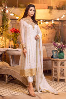 Ivory Gold Embroidered Chiffon Kalidaar Pishwas (3-Piece) - Image 2