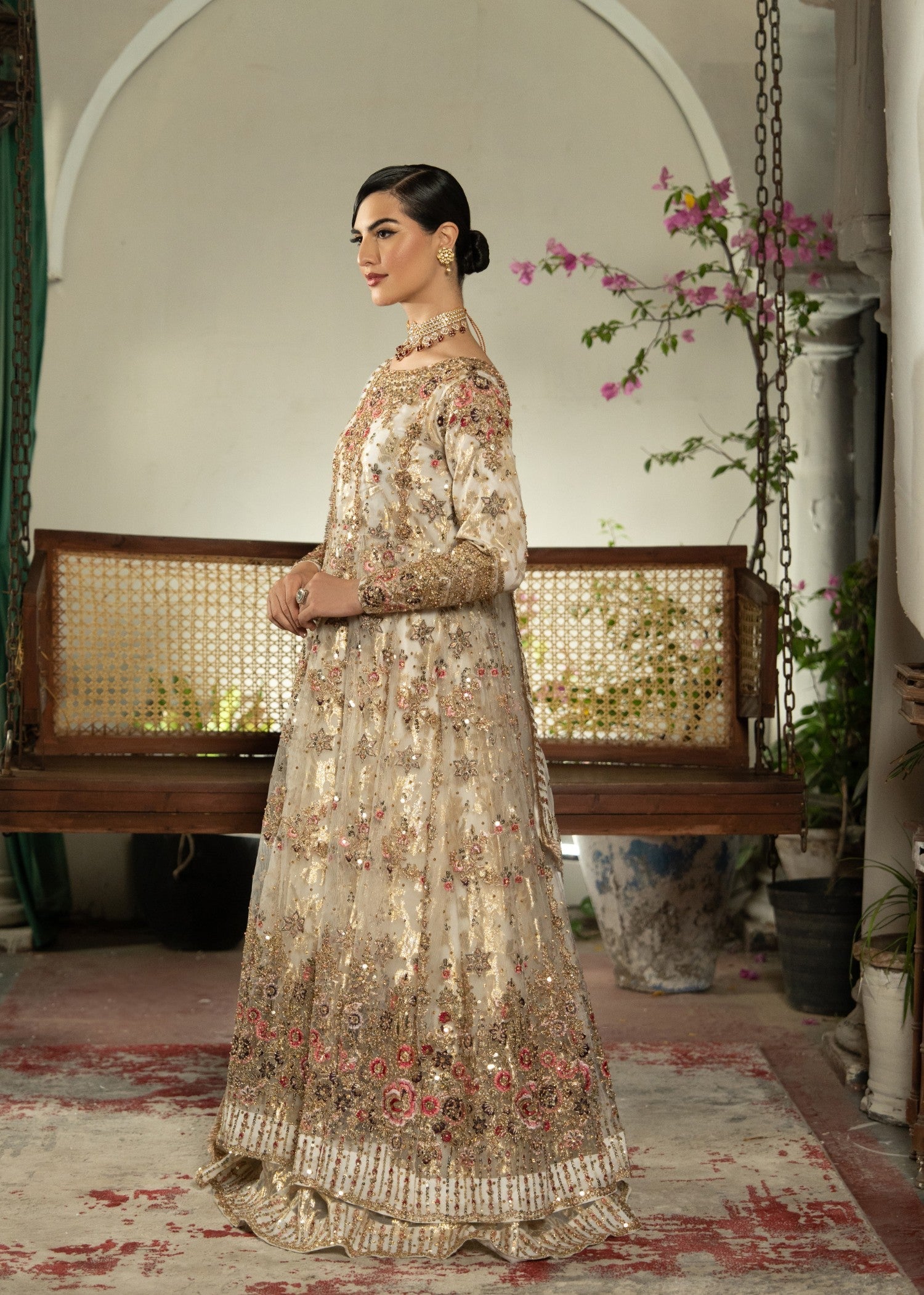Ivory Embroidered Net Chiffon Pishwas Dress (3-Piece) - Image 1