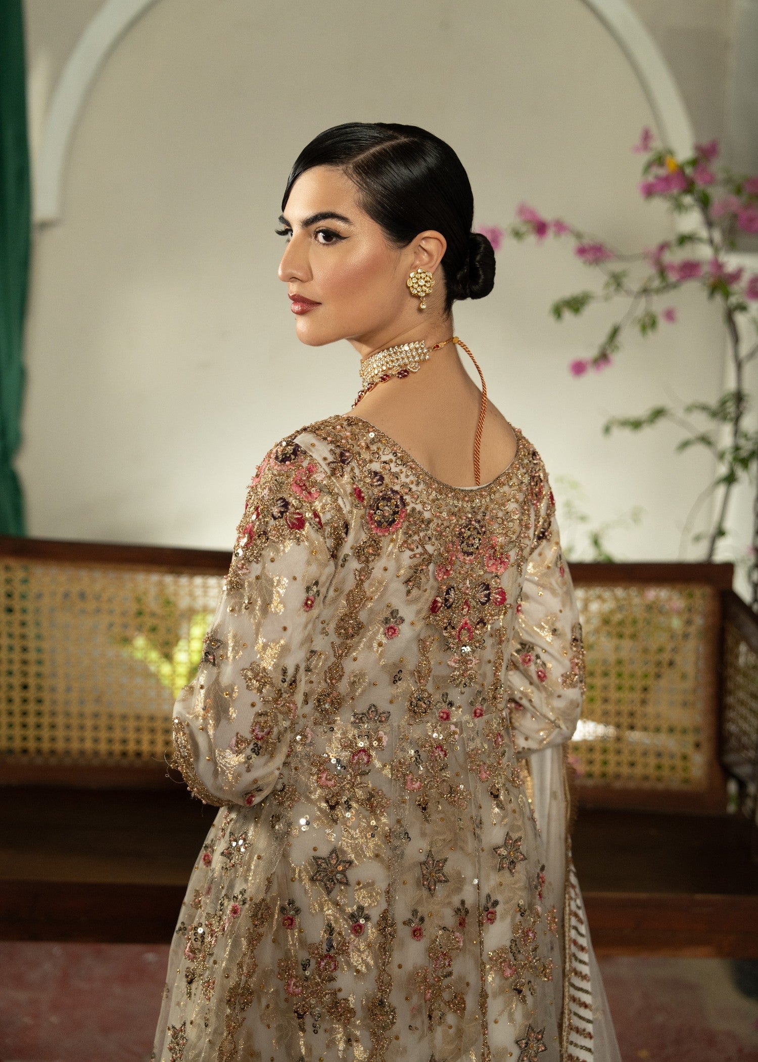 Ivory Embroidered Net Chiffon Pishwas Dress (3-Piece) - Image 11