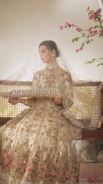 Ivory Embroidered Net Chiffon Pishwas Dress (3-Piece) - Image 12