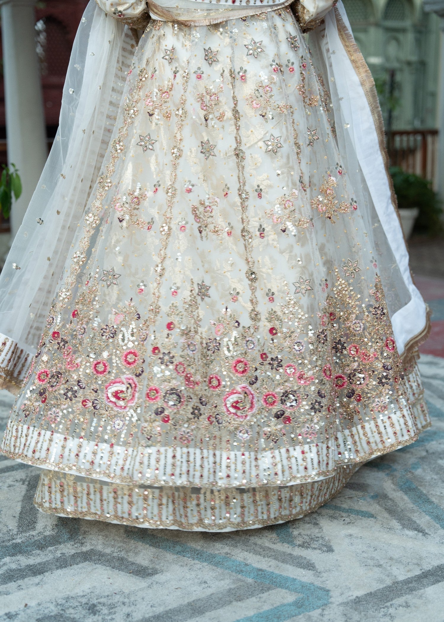 Ivory Embroidered Net Chiffon Pishwas Dress (3-Piece) - Image 4