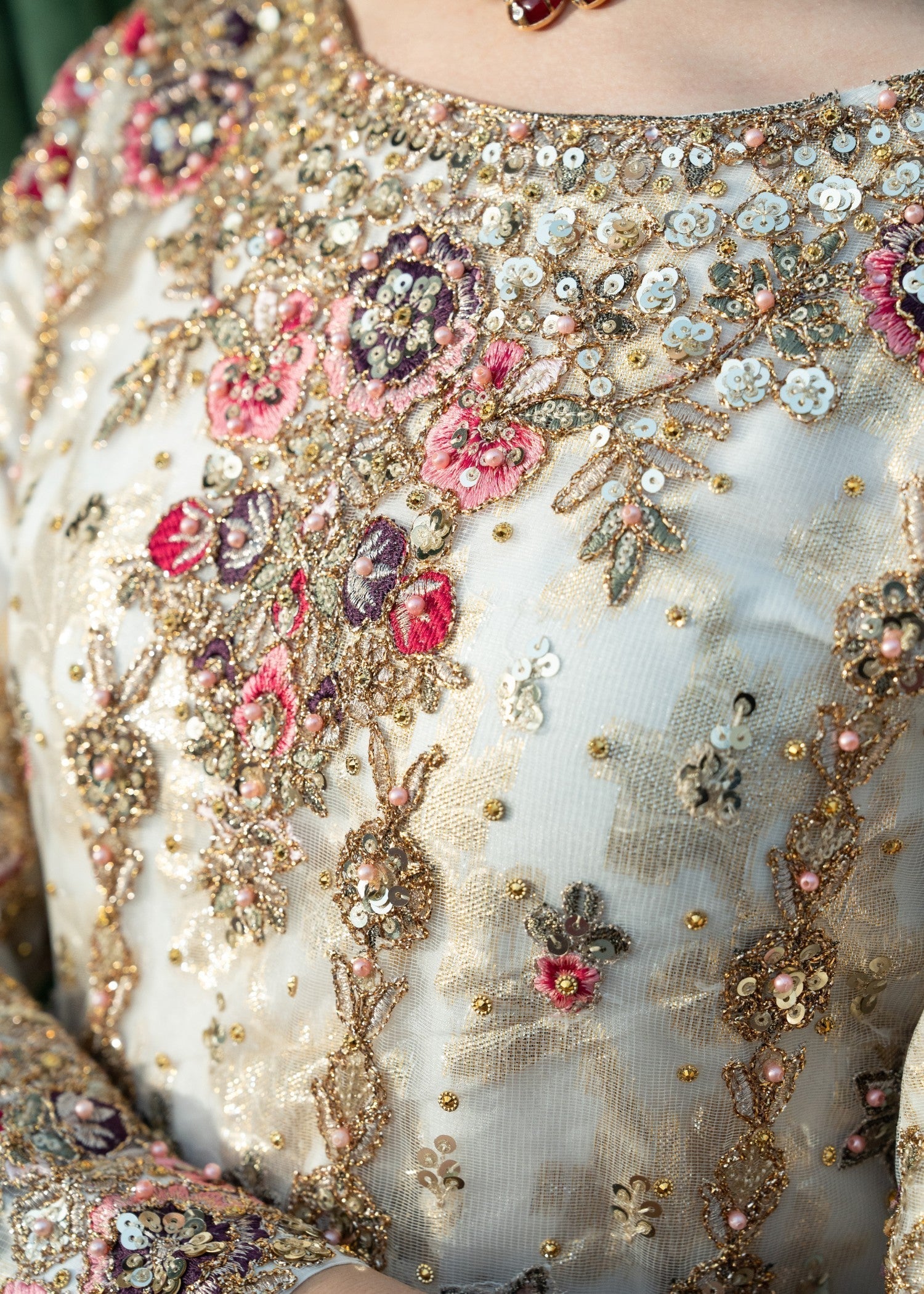 Ivory Embroidered Net Chiffon Pishwas Dress (3-Piece) - Image 6