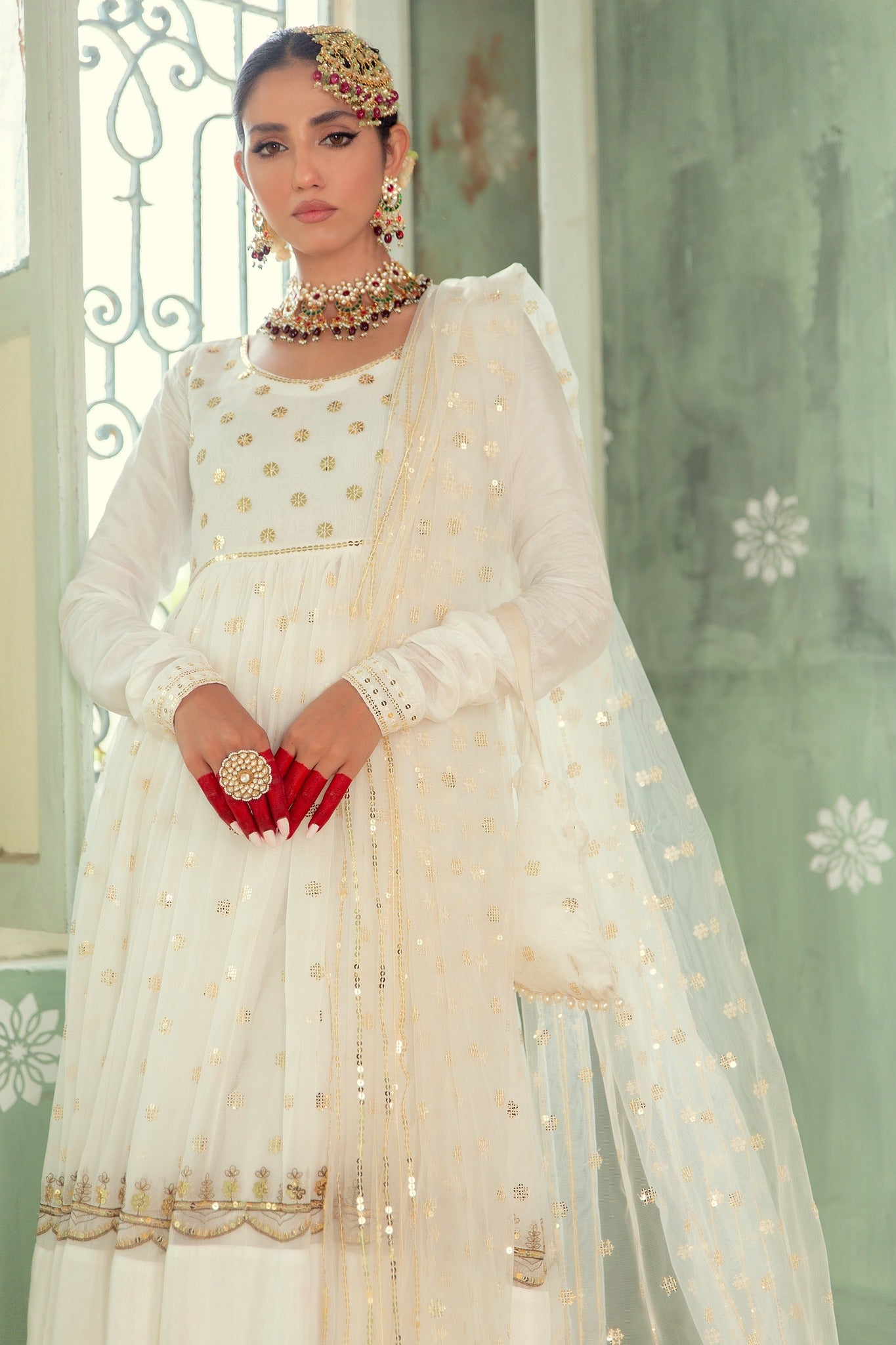 Ivory Sequin Embroidered Chiffon Pishwas (3-Piece) - Image 7