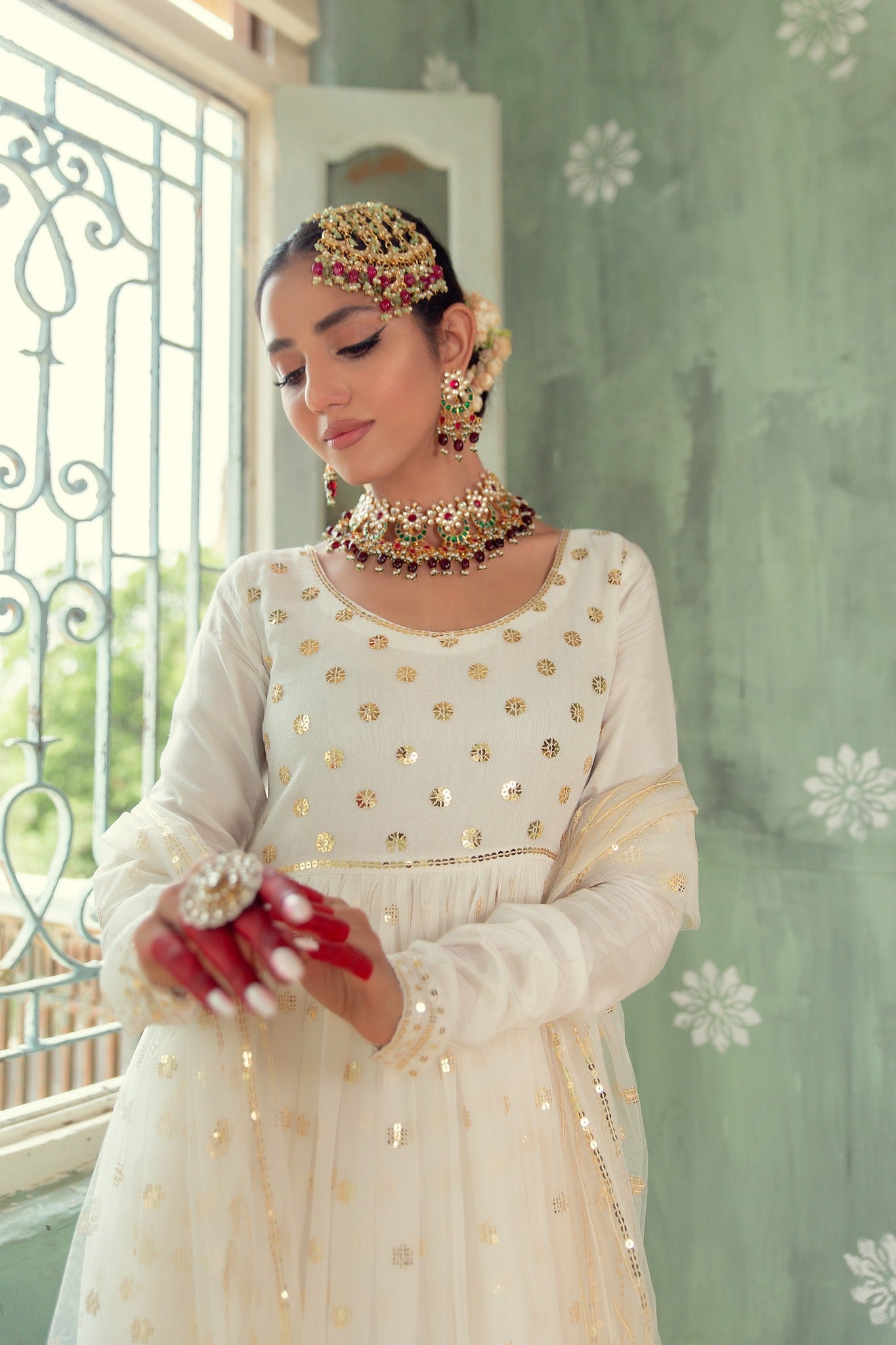 Ivory Sequin Embroidered Chiffon Pishwas (3-Piece) - Image 8