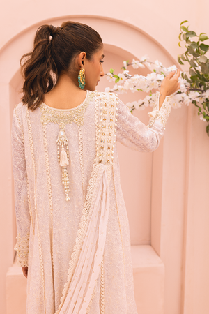 Pakistani Ivory Embroidered Chiffon Angharka Pishwas (3-Piece) - Image 5