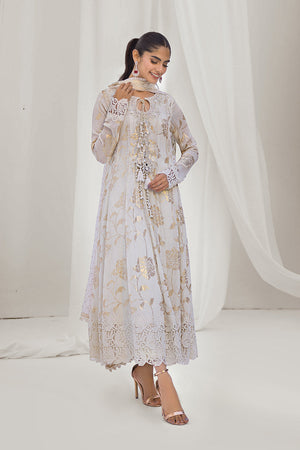 Ivory Embroidered Chiffon Pishwas (3-Piece) - Image 1