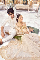 Pakistani Ivory Kaamdani Zardozi Chiffon Pishwas (2-Piece) - Image 5