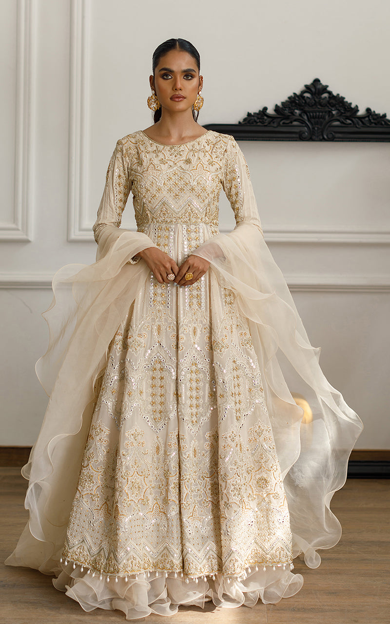 Ivory Embroidered Chiffon Pishwas Dress (2-Piece) - Image 1