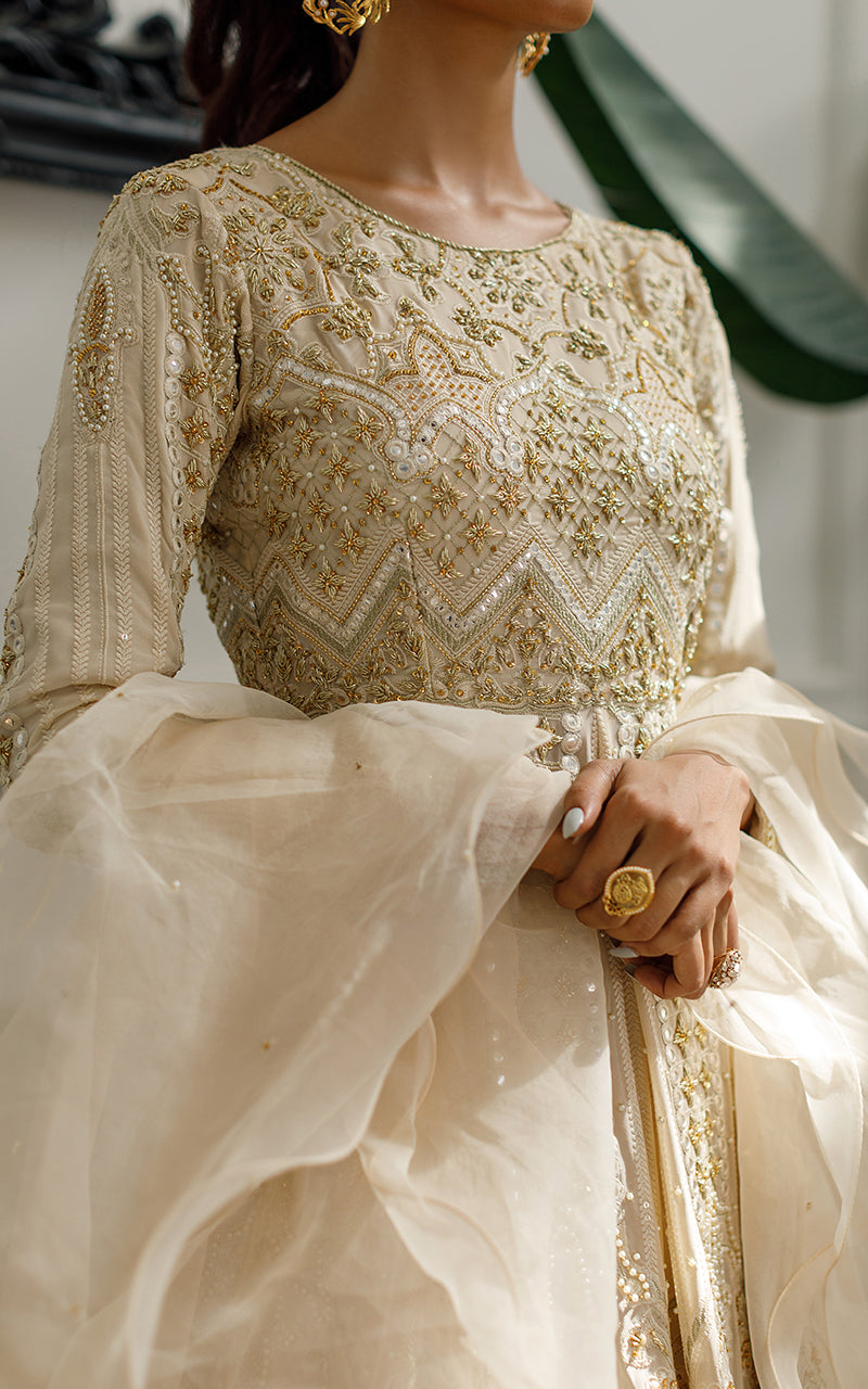 Ivory Embroidered Chiffon Pishwas Dress (2-Piece) - Image 2