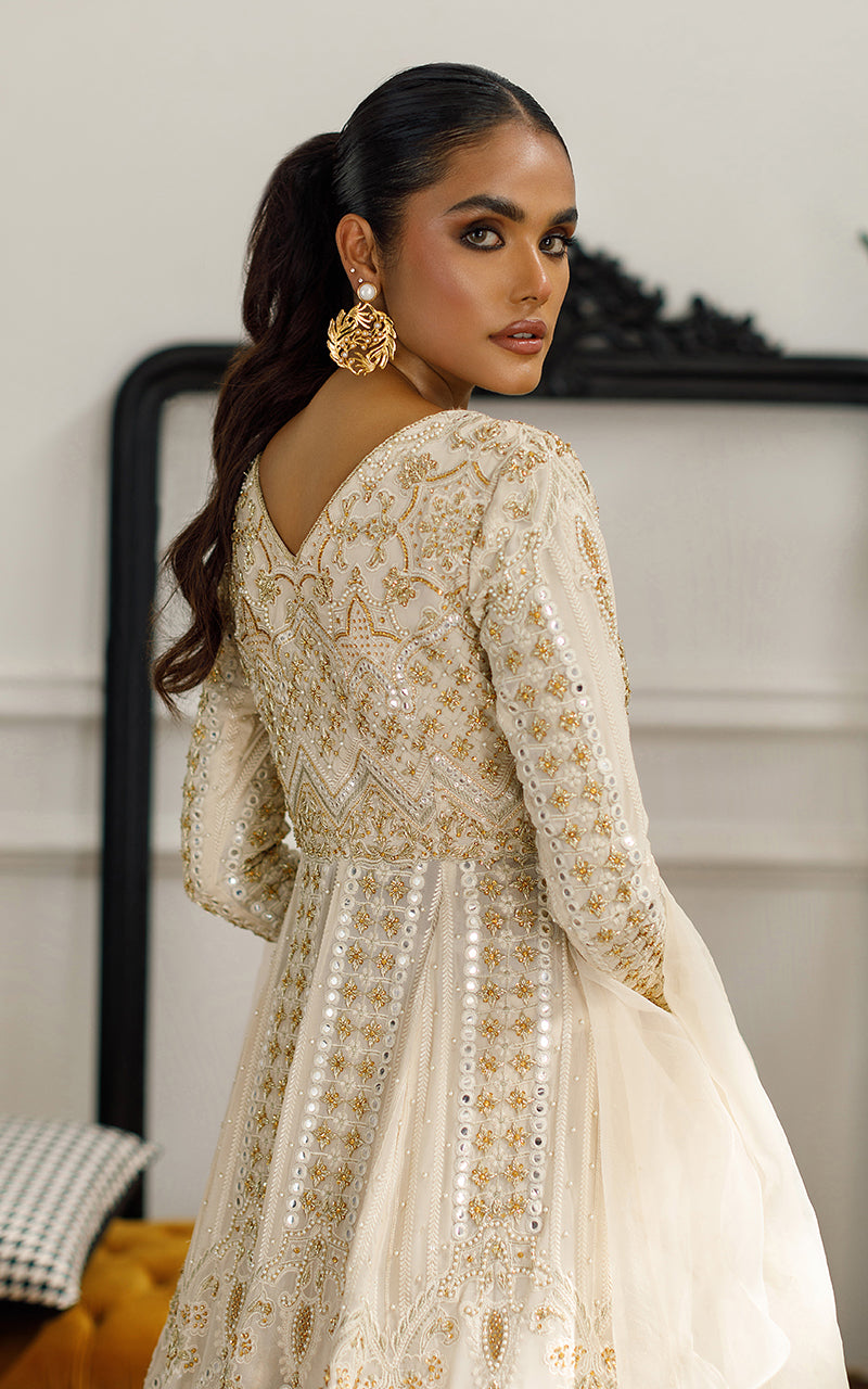 Ivory Embroidered Chiffon Pishwas Dress (2-Piece) - Image 3