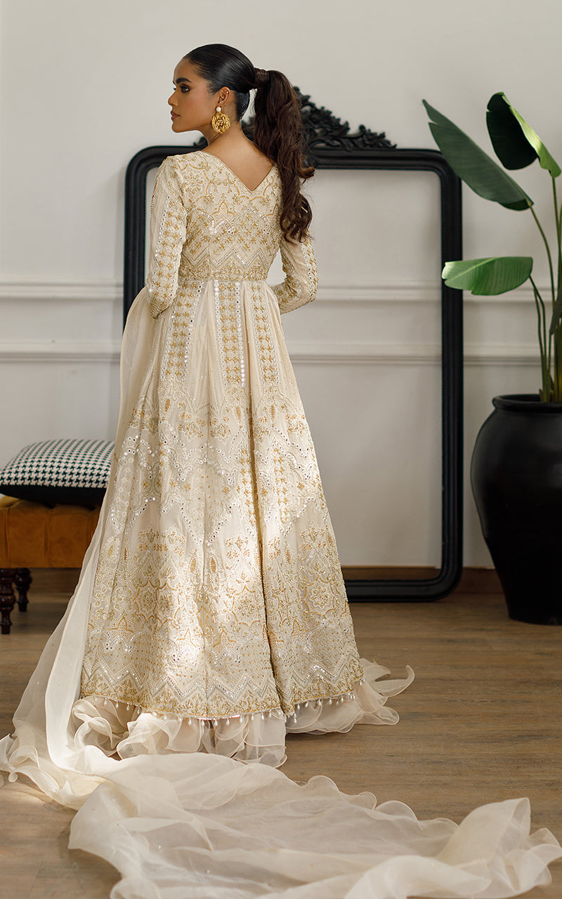 Ivory Embroidered Chiffon Pishwas Dress (2-Piece) - Image 4
