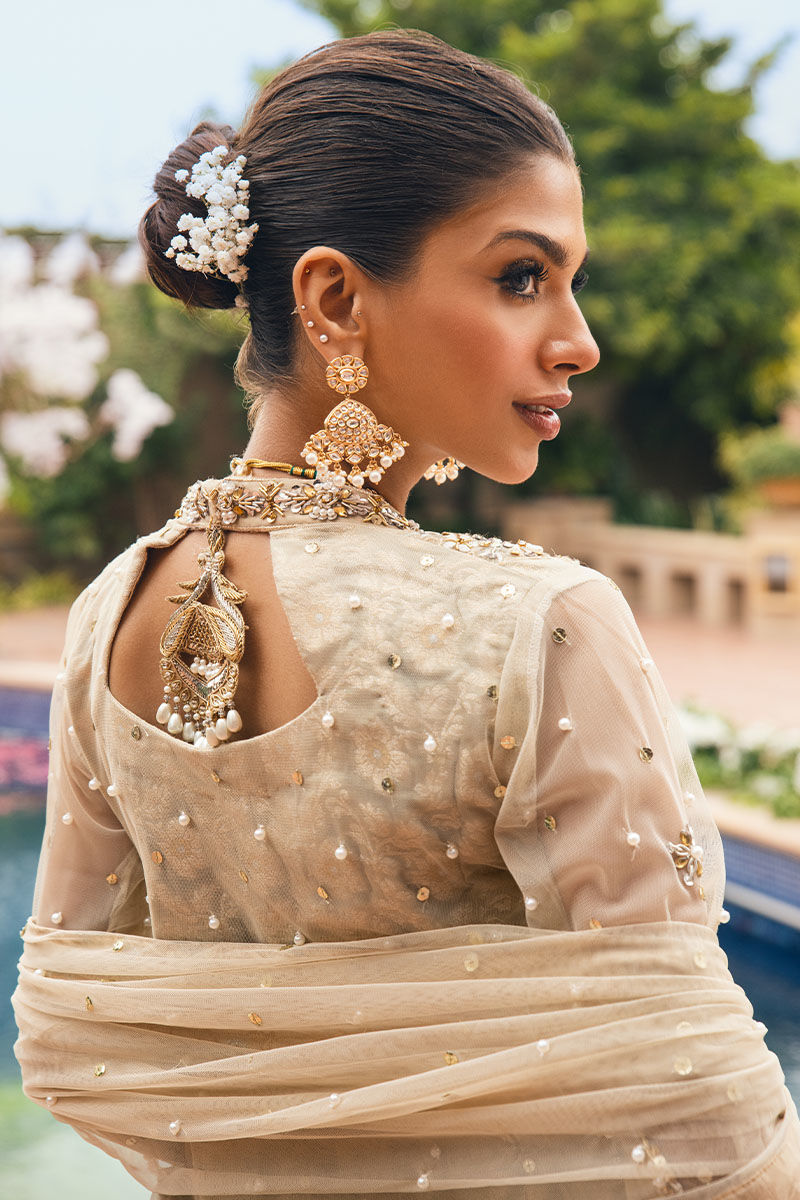 Ivory Chikankari Pishwas with Gota Koti (3-Piece) - Image 4