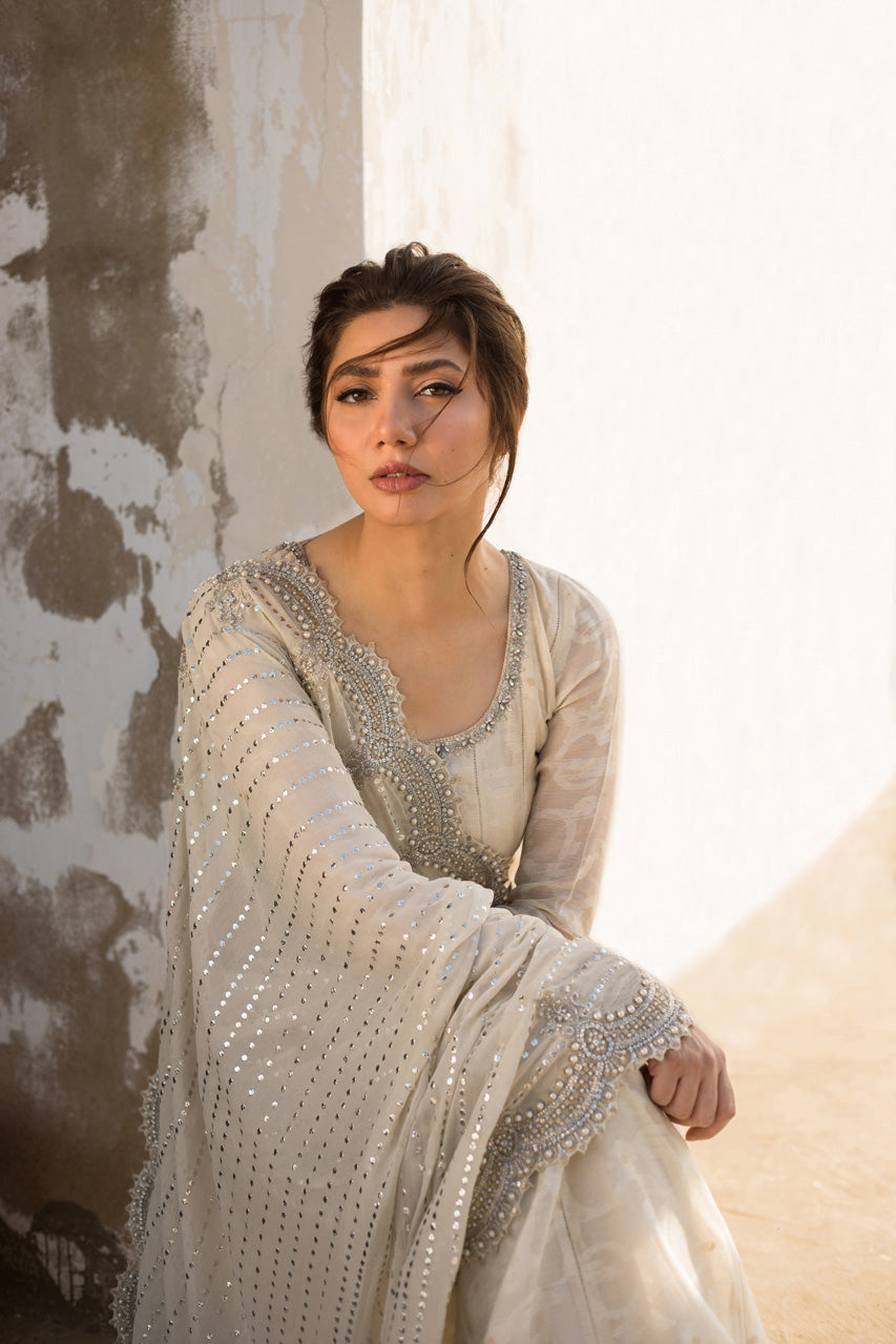 Ivory Kamdaani Cotton Net Pishwas (2-Piece) - Image 4