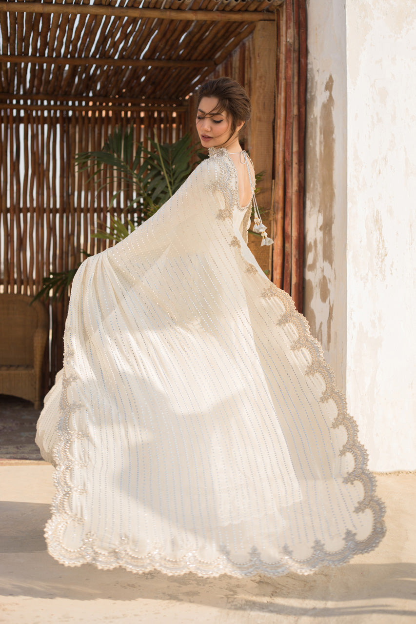 Ivory Kamdaani Cotton Net Pishwas (2-Piece) - Image 5