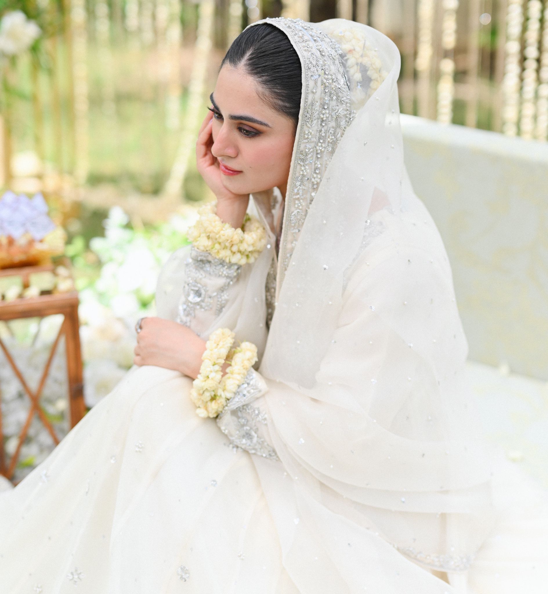 Pakistani Ivory Silver Embellished Cotton Net Pishwas (3-Piece) - Image 5