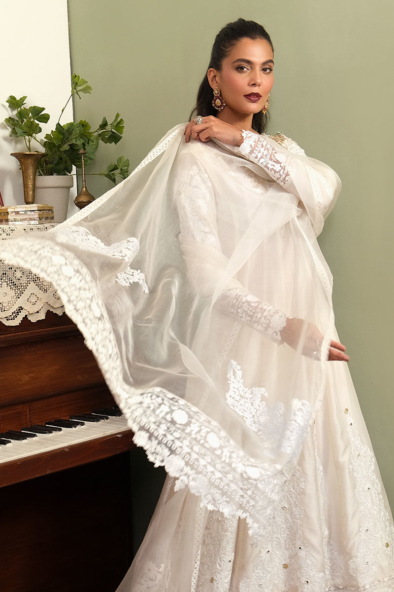 Off-White Zardozi Cotton Net Pishwas (3-Piece) - Image 2