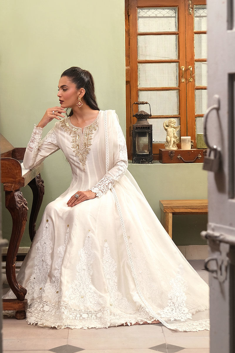 Off-White Zardozi Cotton Net Pishwas (3-Piece) - Image 5