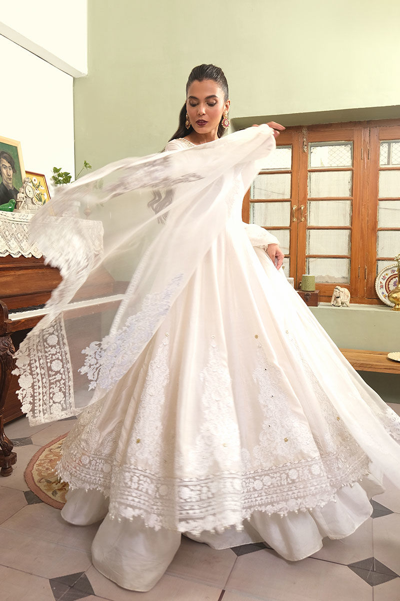 Off-White Zardozi Cotton Net Pishwas (3-Piece) - Image 6