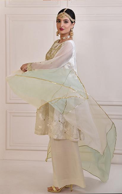Ivory Zardozi Cotton Net Pishwas (3-Piece) - Image 1