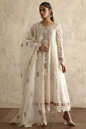Ivory Embroidered Cotton Silk Pishwas (3-Piece) - Image 1