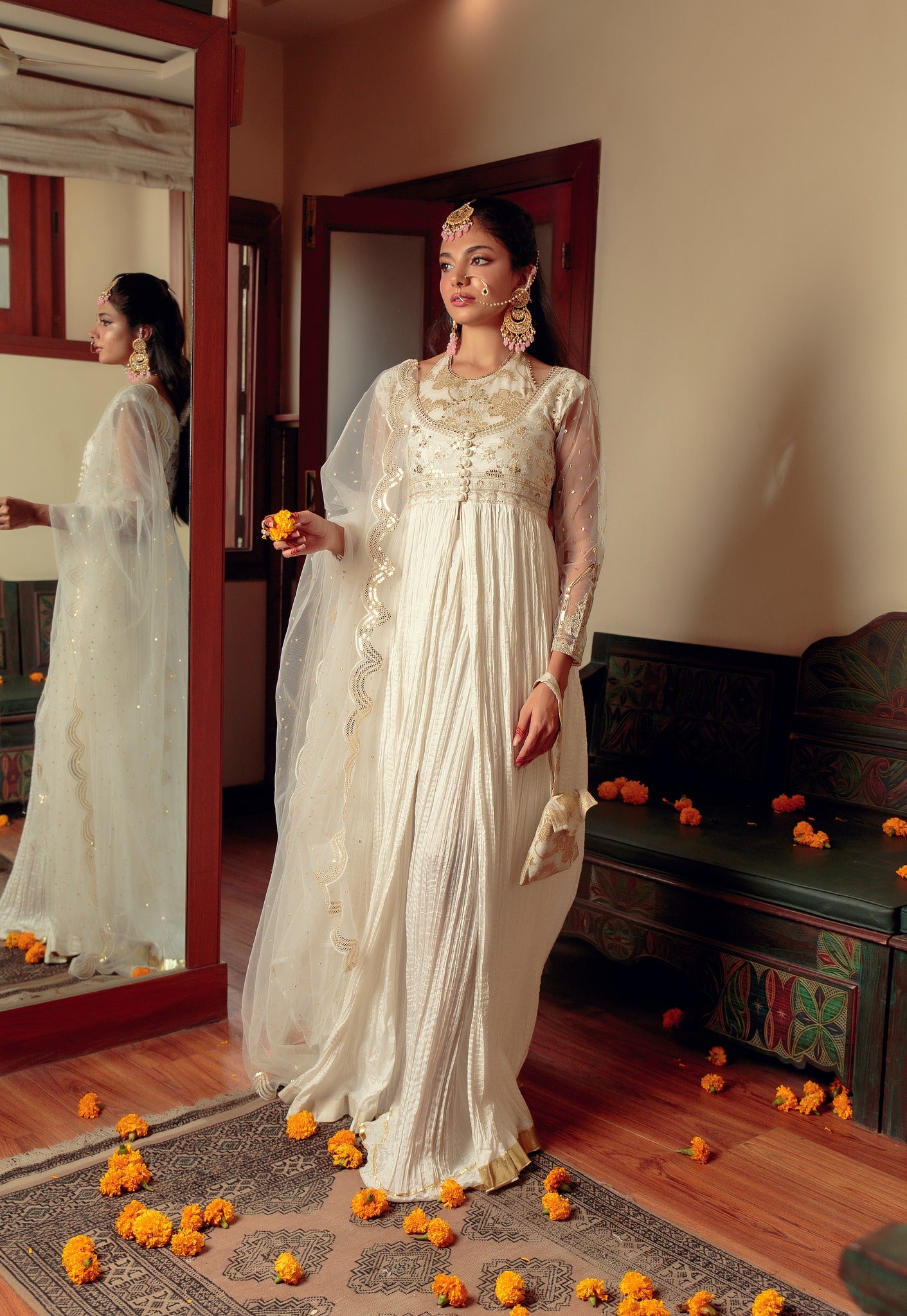 Ivory Zari Sequin Cotton Silk Pishwas (3-Piece) - Image 3